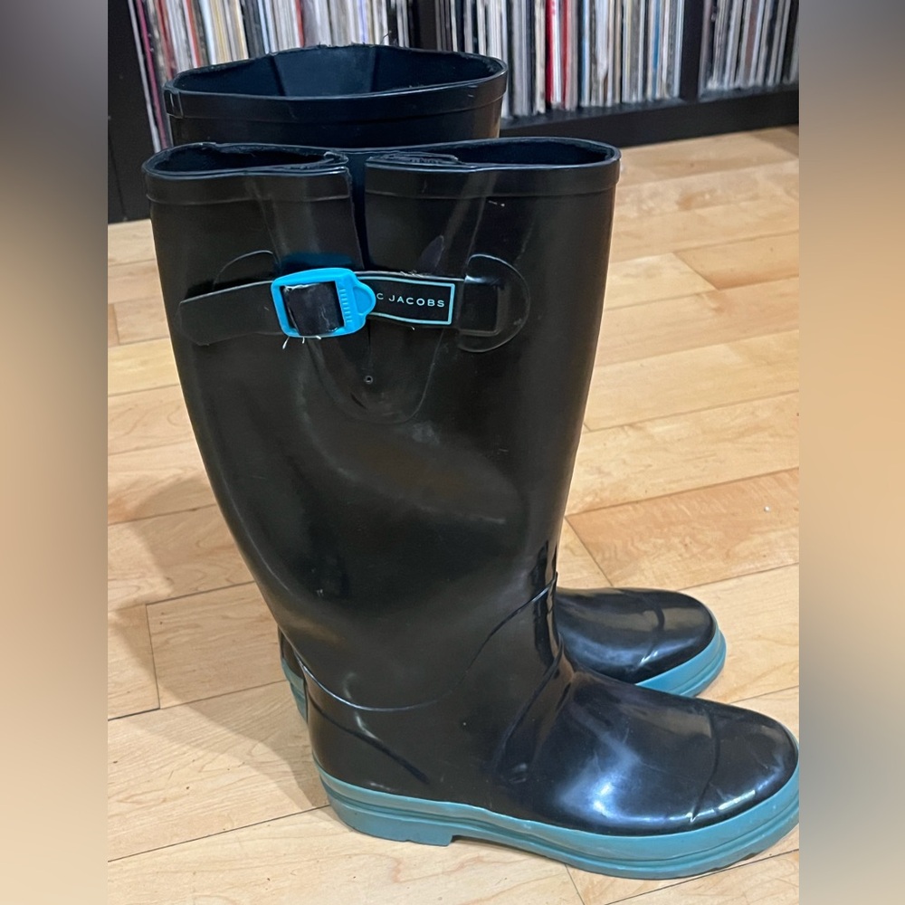 Marc Jacobs Black Rain Boots Blue Sole Designer